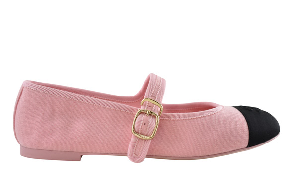 CHANEL Shoes - Chanel 25S Pink Fabric Black CC Logo Mary Jane Strap Ballerina Ballet Flat 37